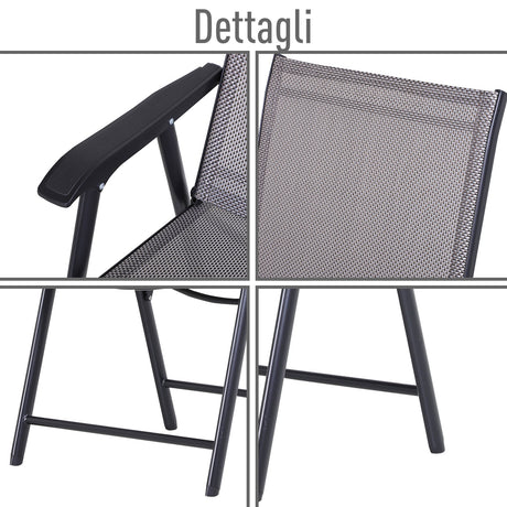 easycomfort easycomfort set di 4 sedie pieghevoli da esterni in acciaio e textilene grigio e nero