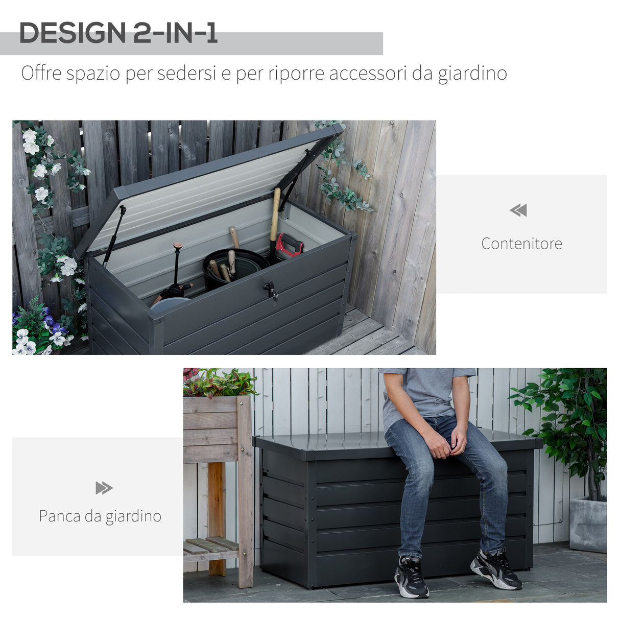 easycomfort easycomfort panca baule contenitore da giardino con chiave cassapanca moderna in acciaio grigio 120x62x62cm