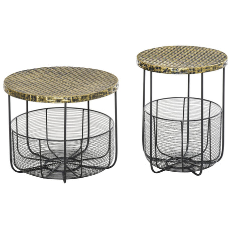easycomfort easycomfort set di 2 tavolini da giardino in metallo con ceste arredamento da esterno stile industriale nero ean 8055776910338
