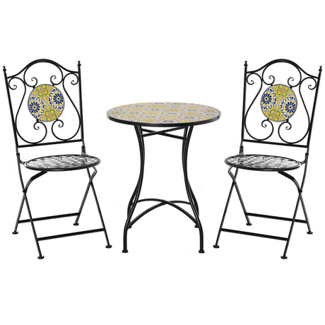 easycomfort easycomfort set tavolo e sedie da balcone 3 pezzi set da giardino pieghevoli in metallo con maioliche colorate multicolore