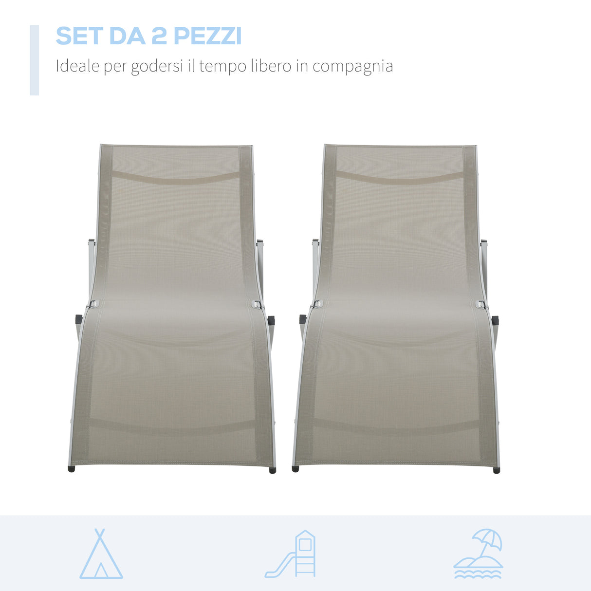 easycomfort set 2 sdraio da giardino pieghevoli lettino prendisole in alluminio e textilene 61x165x63cm 33135