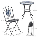 easycomfort set da giardino 3 pezzi con 2 sedie pieghevoli e 1 tavolino rotondo a mosaico