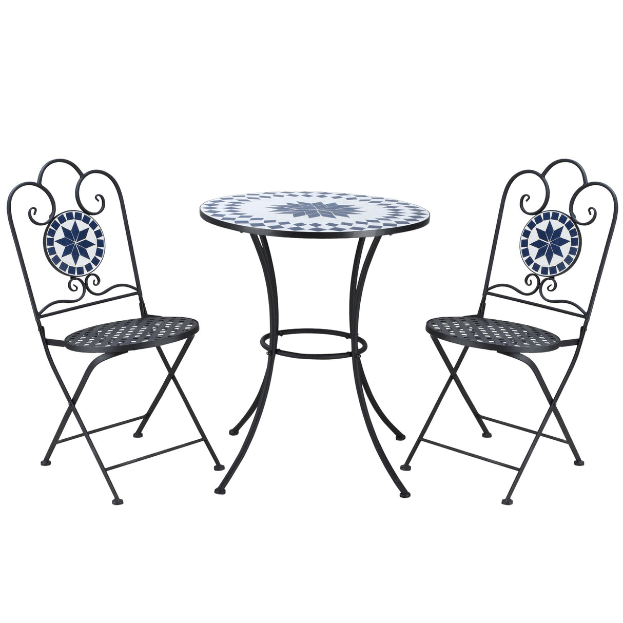 easycomfort set da giardino 3 pezzi con 2 sedie pieghevoli e 1 tavolino rotondo a mosaico
