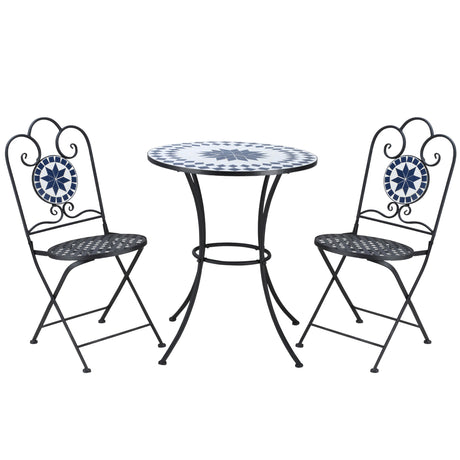 easycomfort set da giardino 3 pezzi con 2 sedie pieghevoli e 1 tavolino rotondo a mosaico