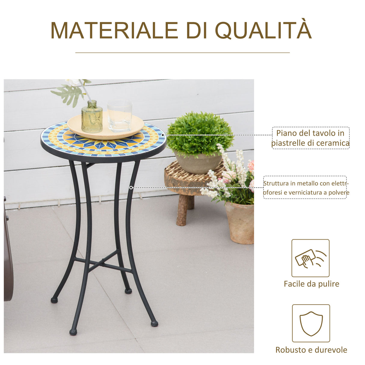 easycomfort easycomfort tavolino da giardino in metallo con piano dappoggio a mosaico 35 5x53 5cm