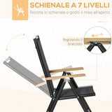 easycomfort easycomfort set 7pz tavolo con sedie da giardino pieghevoli e regolabili in texteline nero