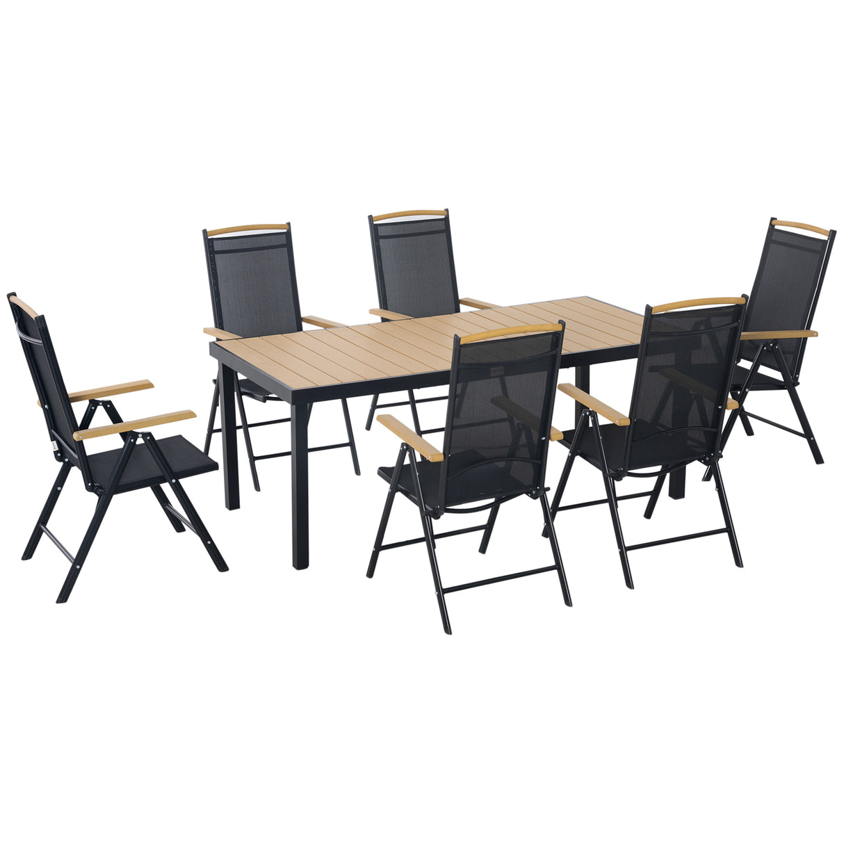 easycomfort easycomfort set 7pz tavolo con sedie da giardino pieghevoli e regolabili in texteline nero