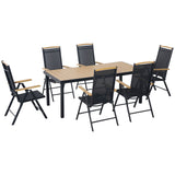 easycomfort easycomfort set 7pz tavolo con sedie da giardino pieghevoli e regolabili in texteline nero