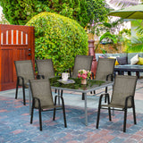 easycomfort easycomfort set 6 pezzi sedie da giardino con braccioli sedie da esterno impilabili in metallo e tessuto traspirante marrone
