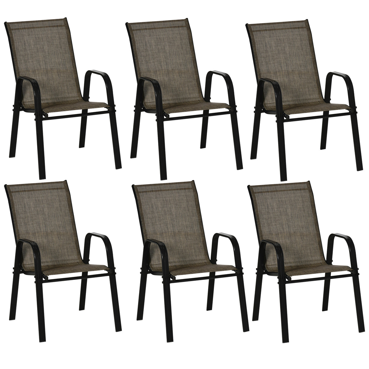 easycomfort easycomfort set 6 pezzi sedie da giardino con braccioli sedie da esterno impilabili in metallo e tessuto traspirante marrone