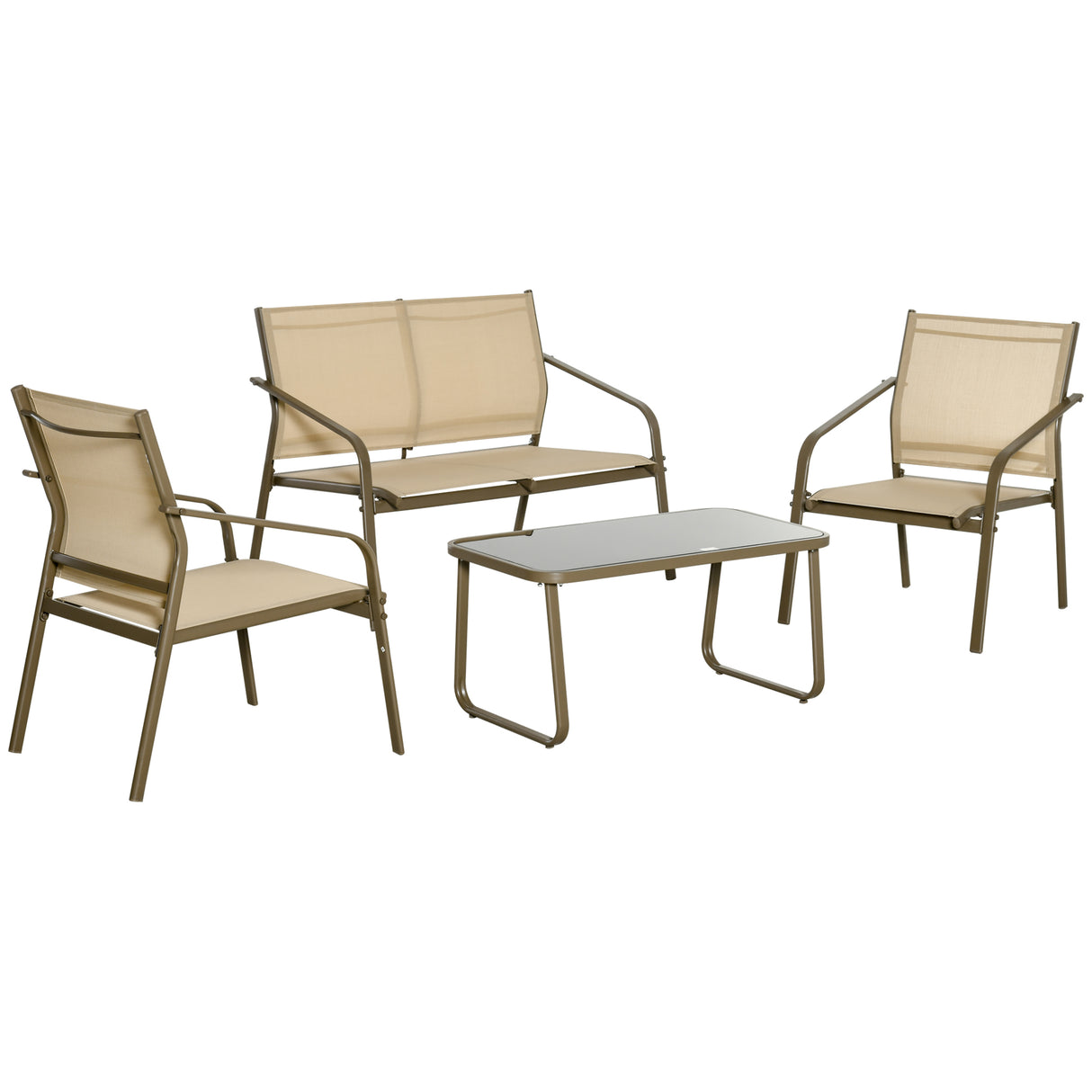 easycomfort set mobili da giardino 4 pezzi salotto da esterno con 2 sedie 1 divanetto e 1 tavolino da caffe in metallo e texteline kaki