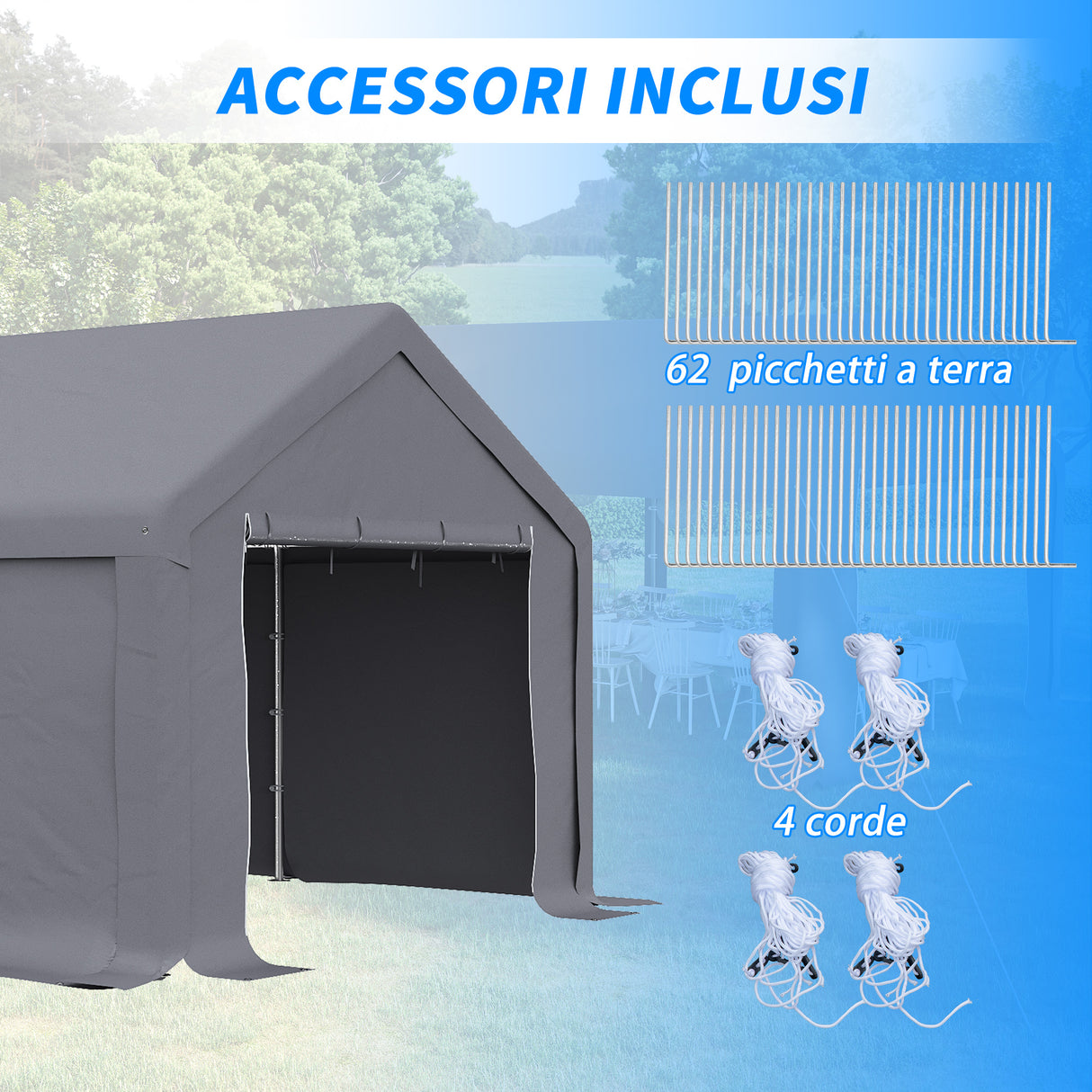 easycomfort tendone da giardino per feste con porte a cerniera e pannelli removibili 8x4m grigio scuro