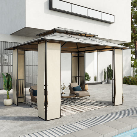 easycomfort gazebo da giardino 3.7x3m con tetto in policarbonato a 2 livelli acciaio e alluminio marrone