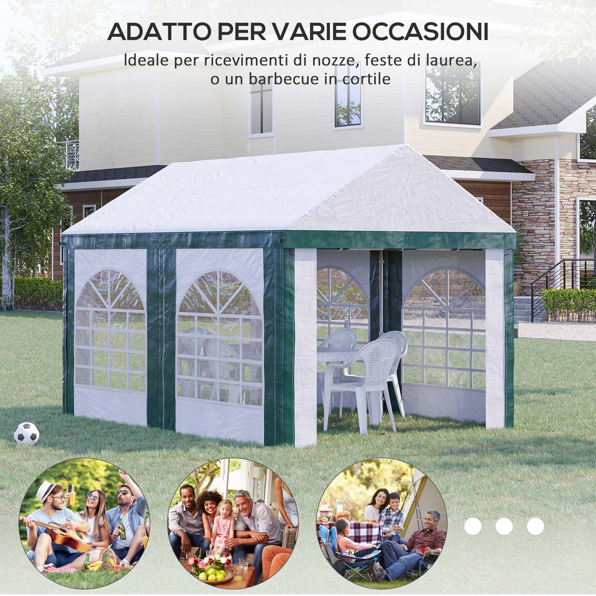 easycomfort tendone da giardino 4x3m per 12 persone con doppio ingresso bianco e verde