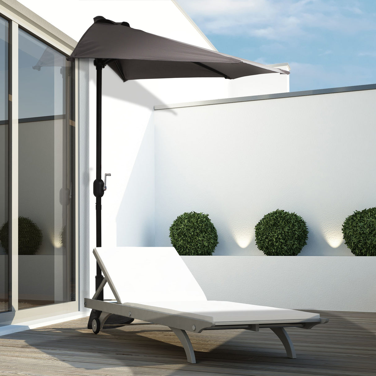 easycomfort easycomfort ombrellone semicircolare da parete con manovella in poliestere e metallo 2 7x2 4 m grigio