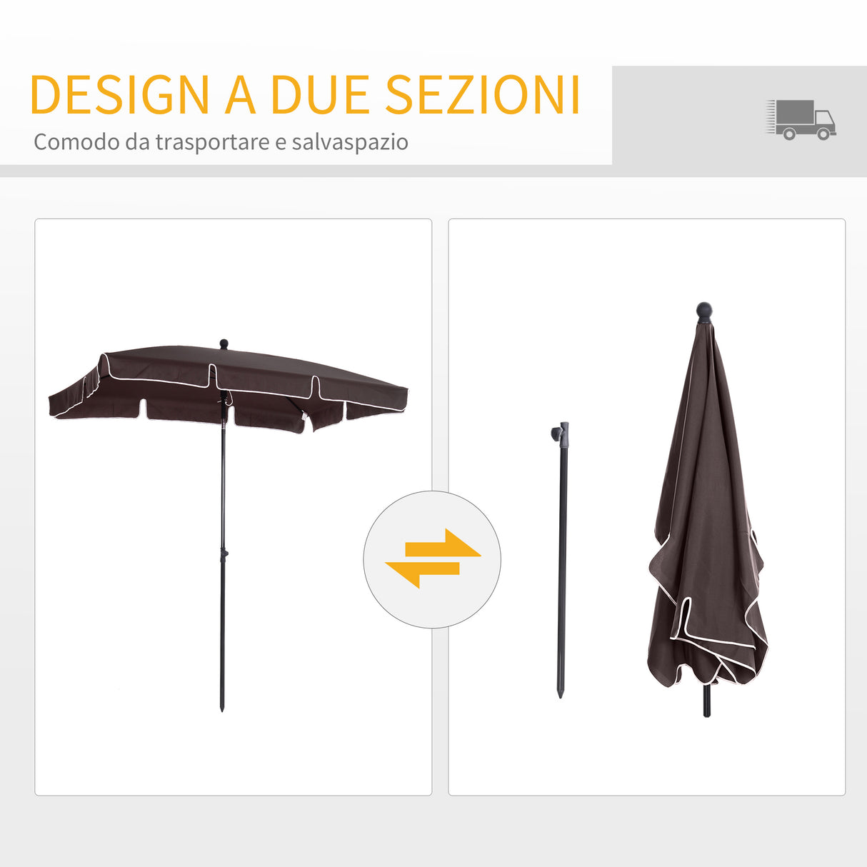 easycomfort easycomfort ombrellone parasole rettangolare con palo inclinabile in poliestere 200 125 235cm marrone