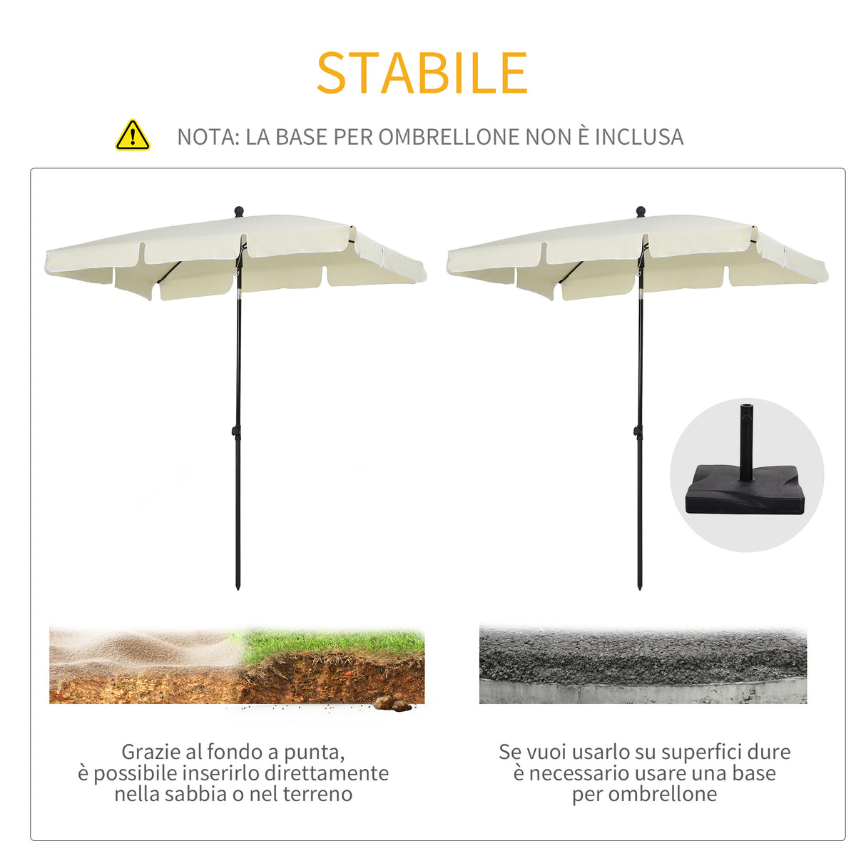 easycomfort easycomfort ombrellone parasole rettangolare con palo inclinabile in poliestere crema