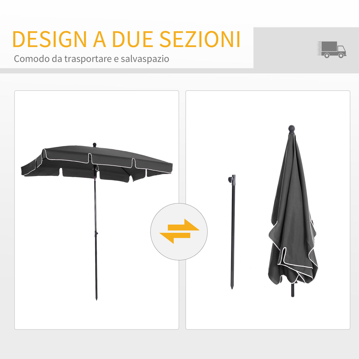 easycomfort easycomfort ombrellone parasole rettangolare con palo inclinabile grigio scuro