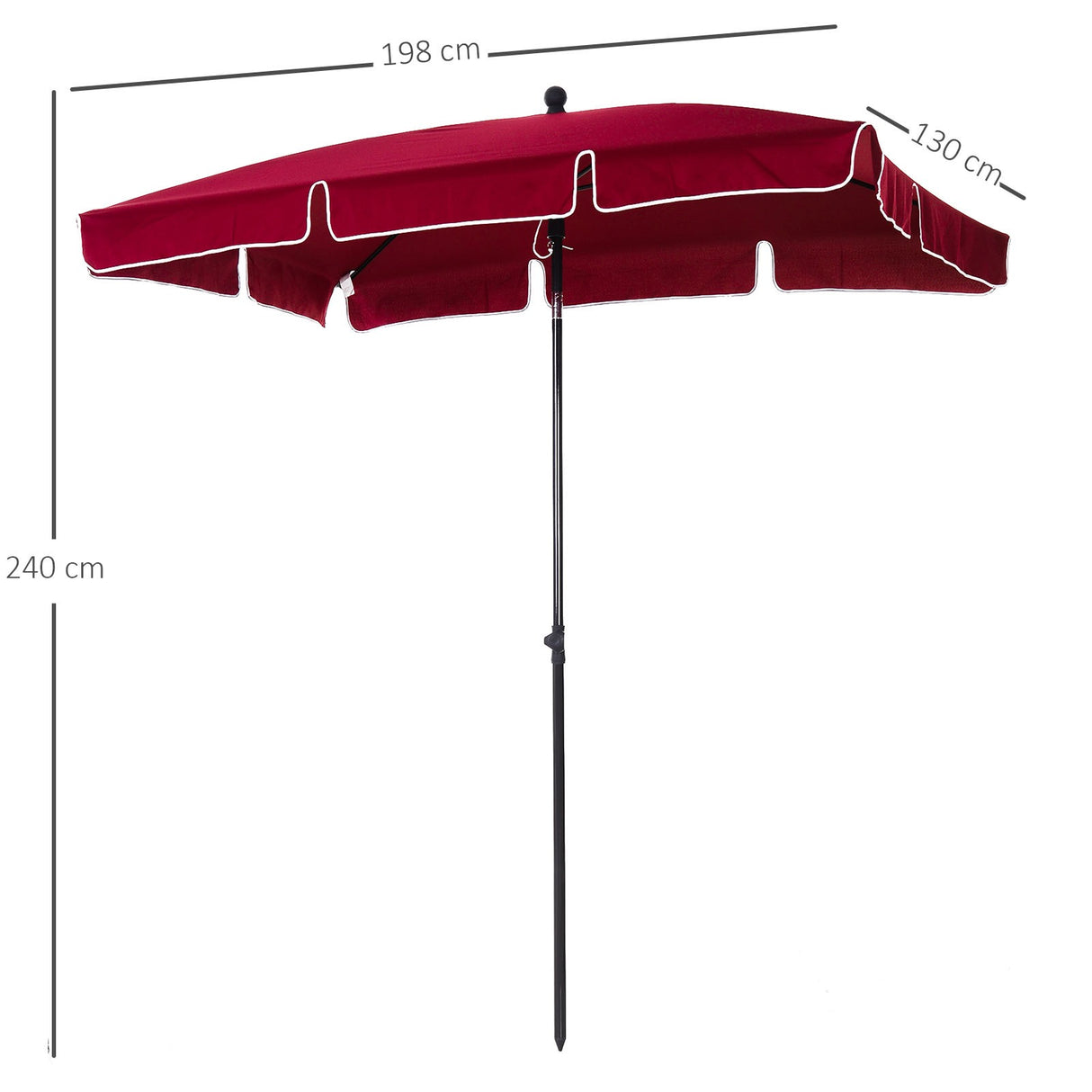 easycomfort easycomfort ombrellone da giardino rettangolare con inclinazione regolabile e palo in alluminio 198x130x240cm rosso e nero