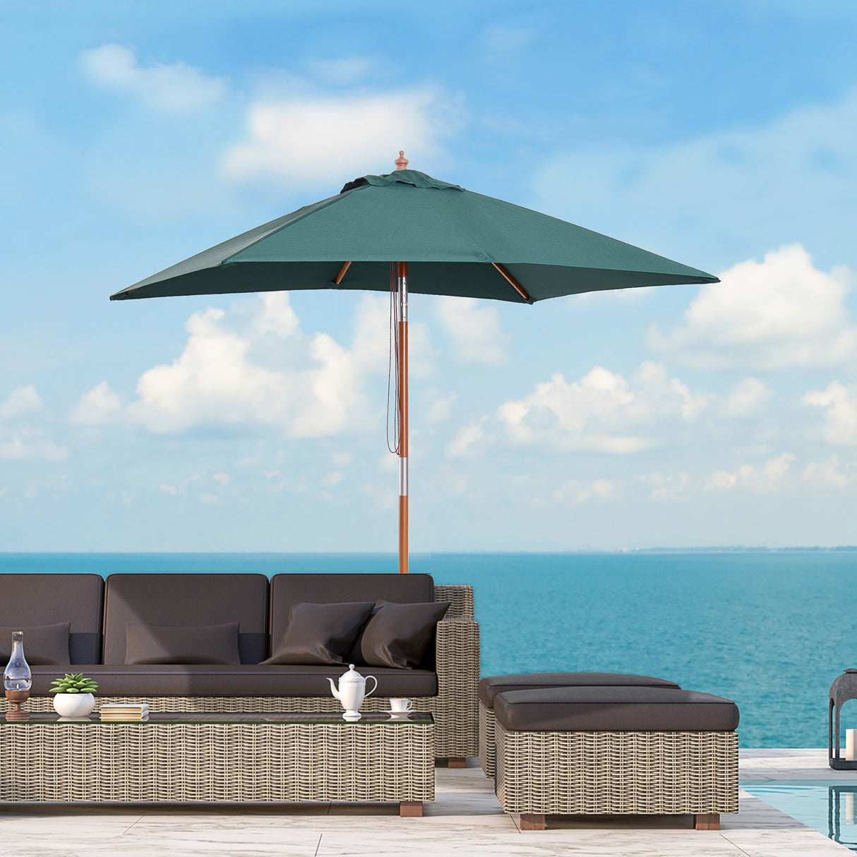 easycomfort easycomfort ombrellone rettangolare in bambu e poliestere anti uv verde 2x1 5x2 3m