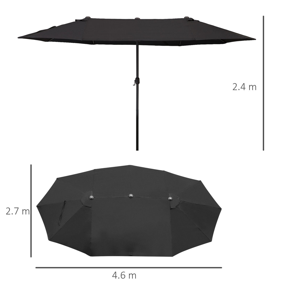easycomfort easycomfort ombrellone da giardino doppio con apertura a manovella in acciaio e poliestere 460x270x240 cm nero