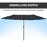 easycomfort easycomfort ombrellone da giardino doppio con apertura a manovella in acciaio e poliestere 460x270x240 cm nero