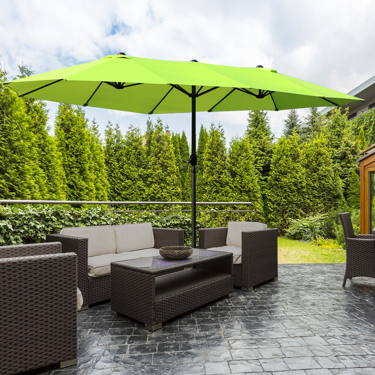 easycomfort easycomfort ombrellone da giardino doppio con apertura a manovella in acciaio e poliestere 460x270x240 cm verde chiaro