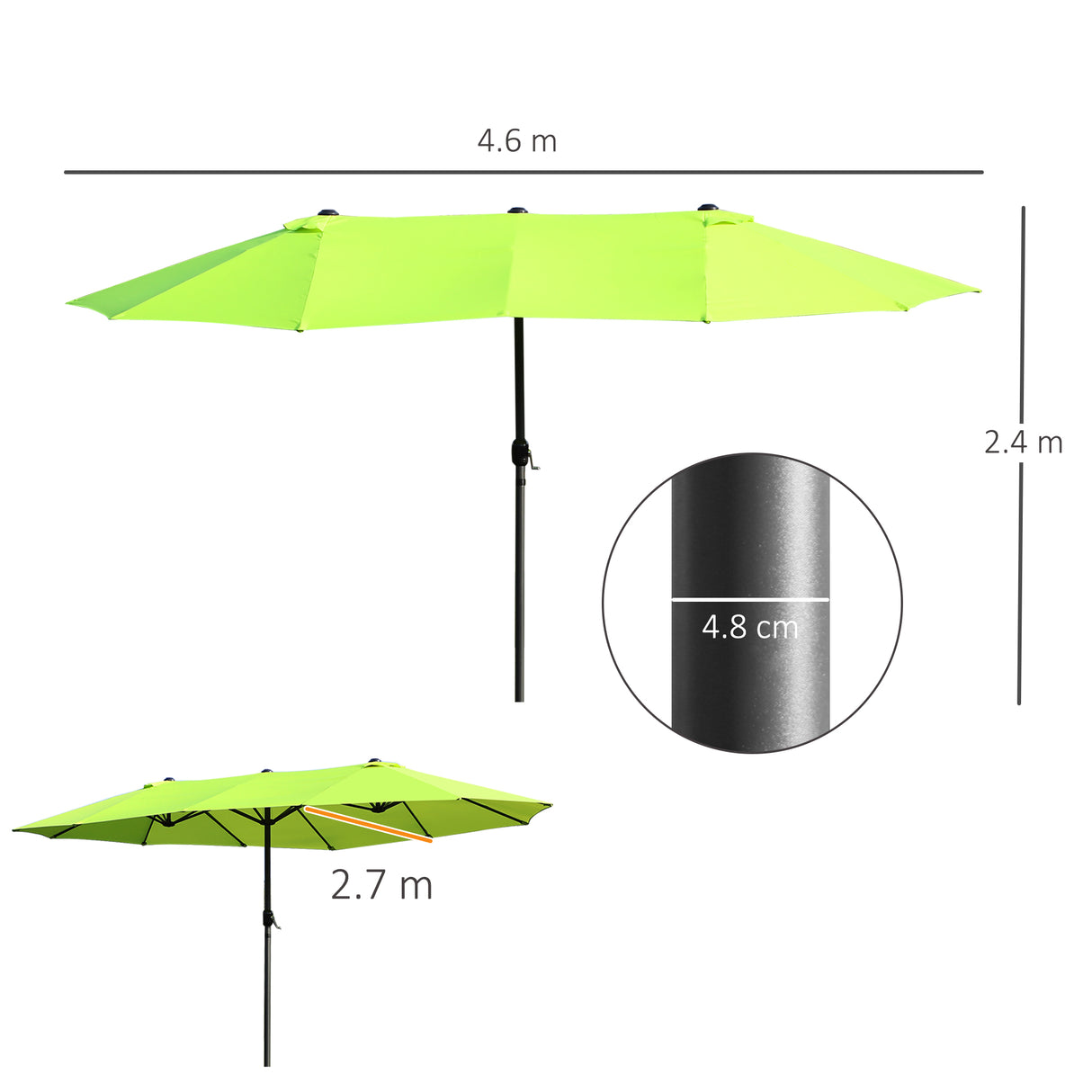 easycomfort easycomfort ombrellone da giardino doppio con apertura a manovella in acciaio e poliestere 460x270x240 cm verde chiaro