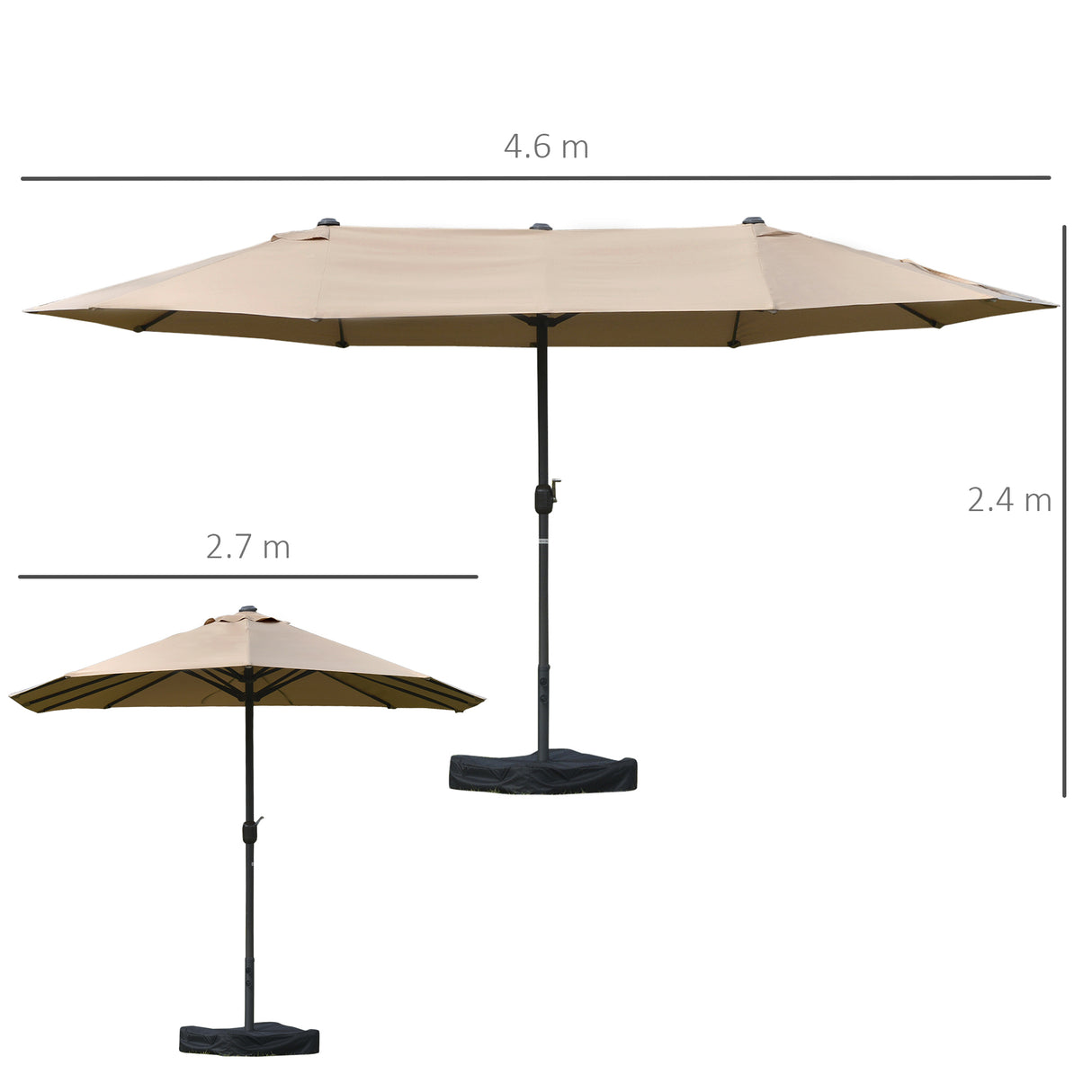 easycomfort ombrellone da giardino doppio 460x270cm apertura a manovella base a croce e zavorra acciaio e poliestere khaki