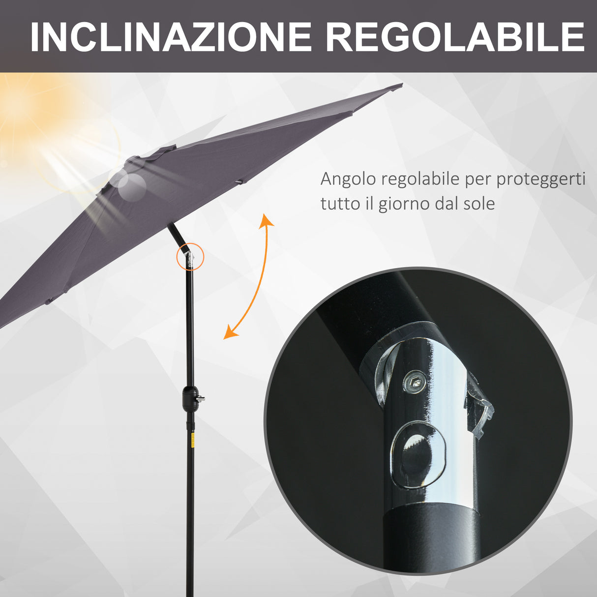 easycomfort ombrellone da giardino 2.7x2.4 m inclinabile con manovella in alluminio e poliestere grigio e nero