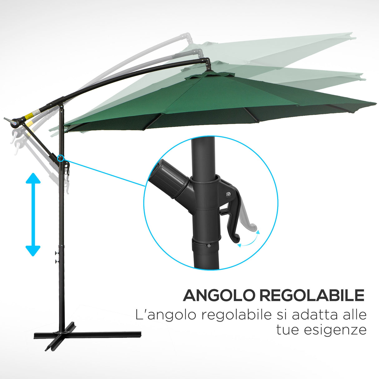 easycomfort easycomfort ombrellone impermeabile decentrato verde struttura in acciaio con manovella 300 x 250 cm
