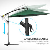 easycomfort easycomfort ombrellone impermeabile decentrato verde struttura in acciaio con manovella 300 x 250 cm