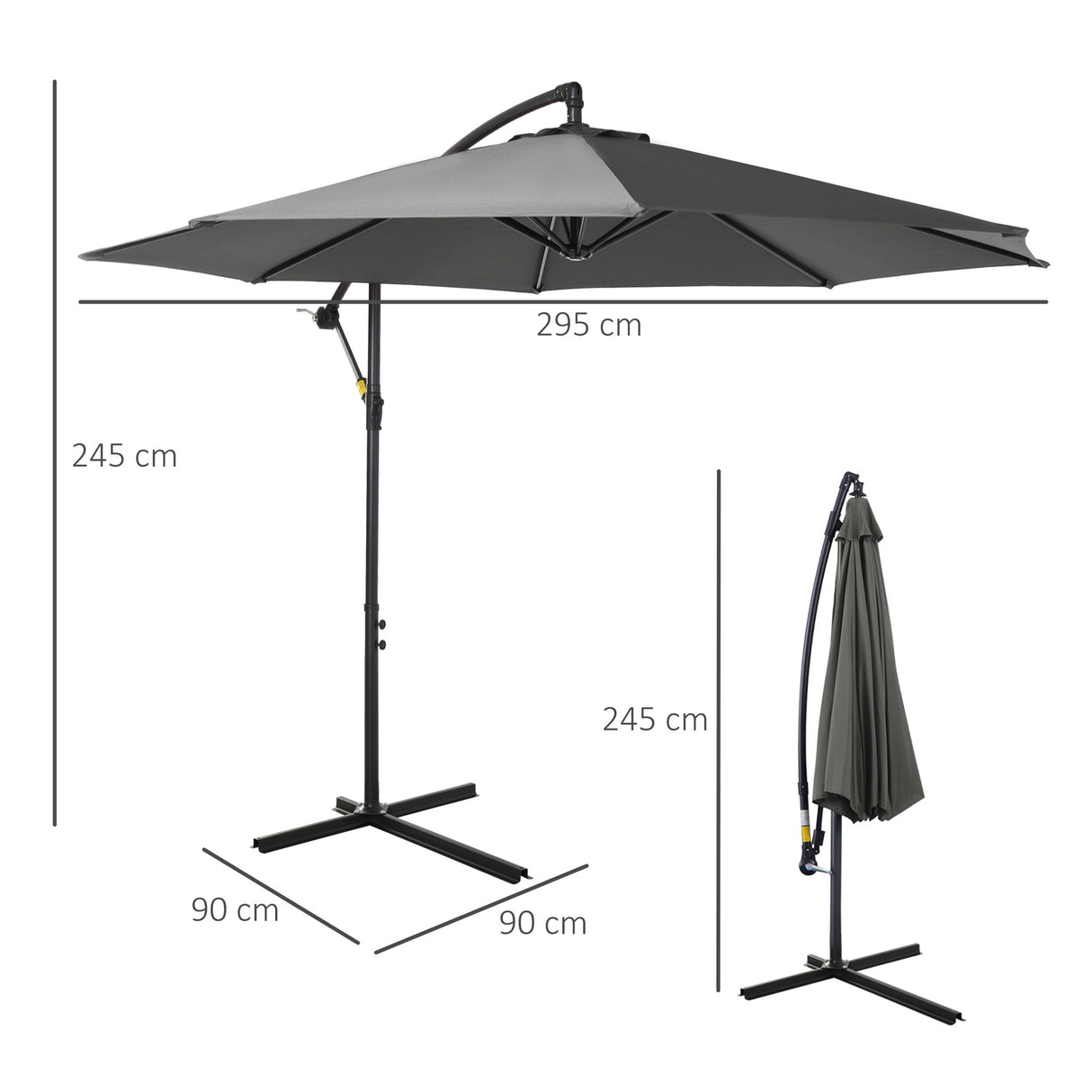 easycomfort easycomfort ombrellone da esterni 3x2 5 m decentrato con manovella struttura in acciaio e poliestere anti uv grigio