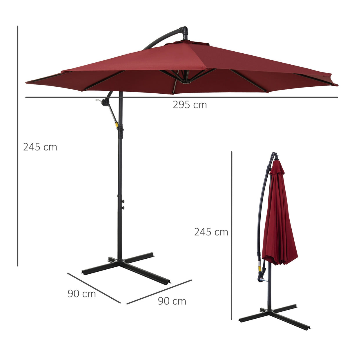 easycomfort easycomfort ombrellone da esterni 3x2 5 m decentrato rosso scuro in poliestere anti uv e acciaio con manovella