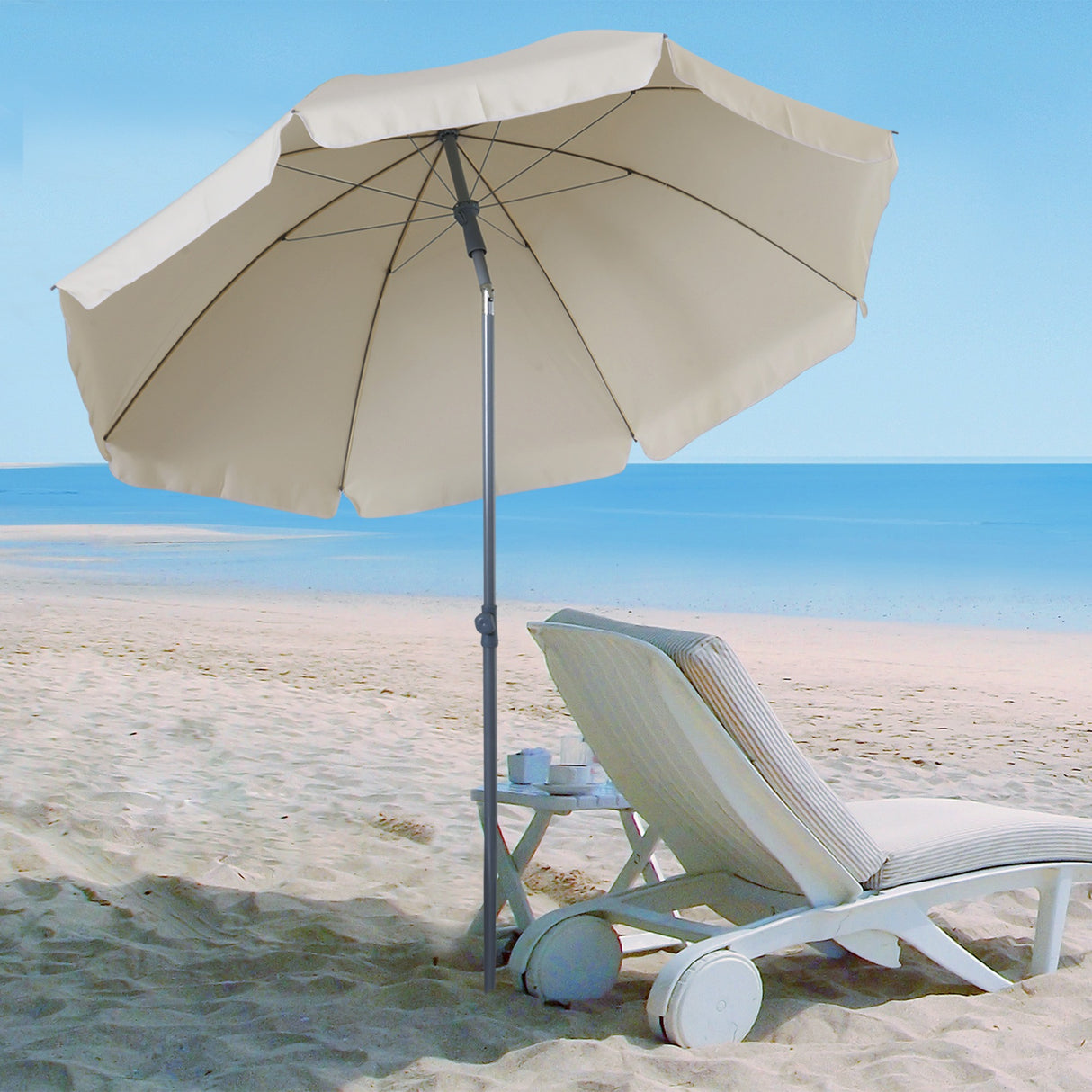 easycomfort easycomfort ombrellone da esterno giardino terrazza portatile 220cm con tettuccio inclinabile in poliestere bianco crema