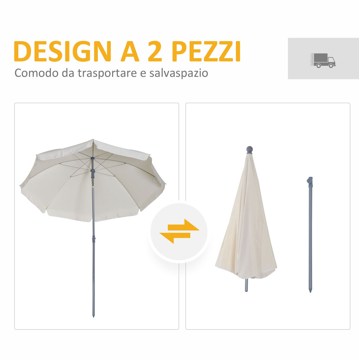 easycomfort easycomfort ombrellone da esterno giardino terrazza portatile 220cm con tettuccio inclinabile in poliestere bianco crema