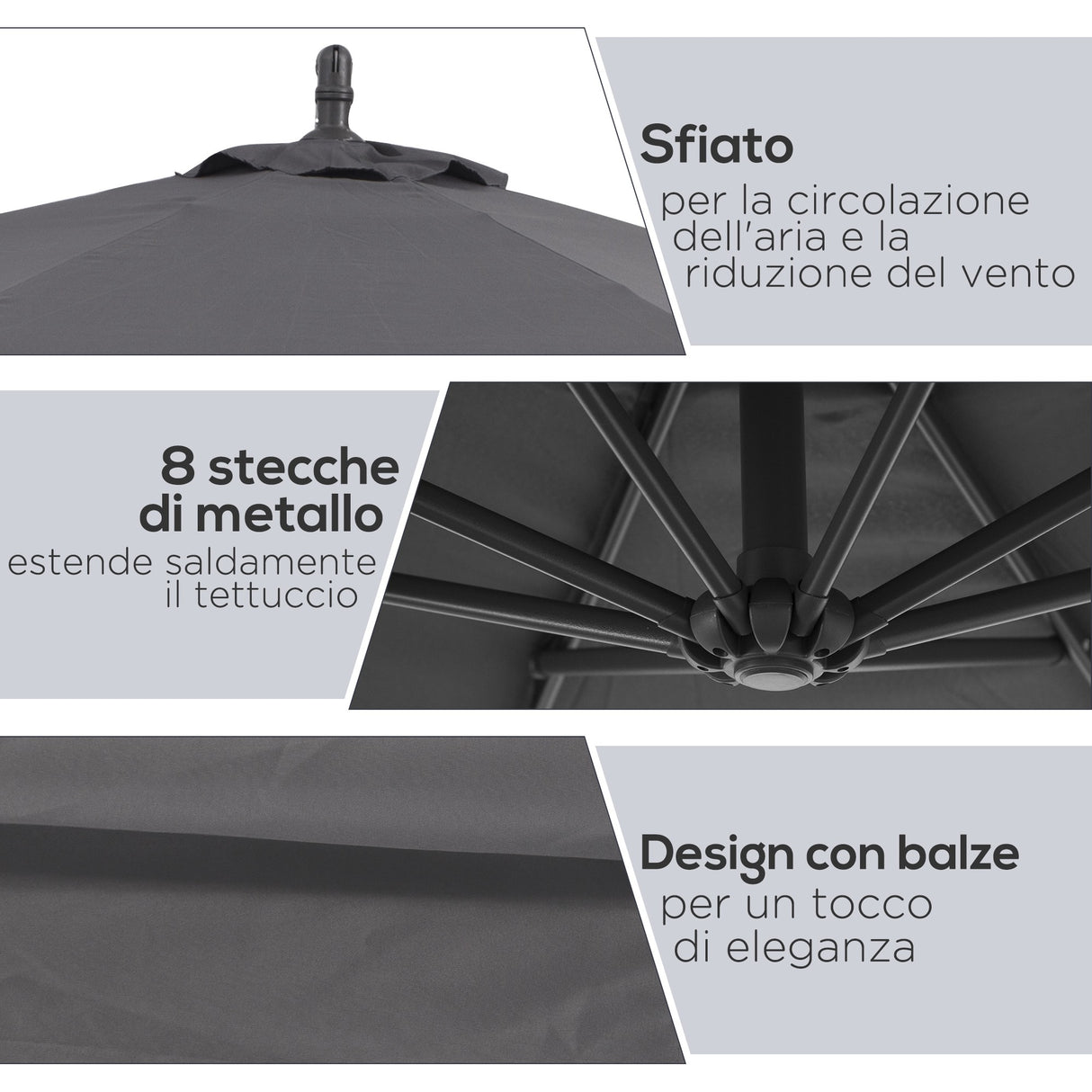 easycomfort easycomfort ombrellone da giardino a braccio deluxe inclinabile con manovella 3m grigio