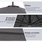 easycomfort easycomfort ombrellone da giardino a braccio deluxe inclinabile con manovella 3m grigio
