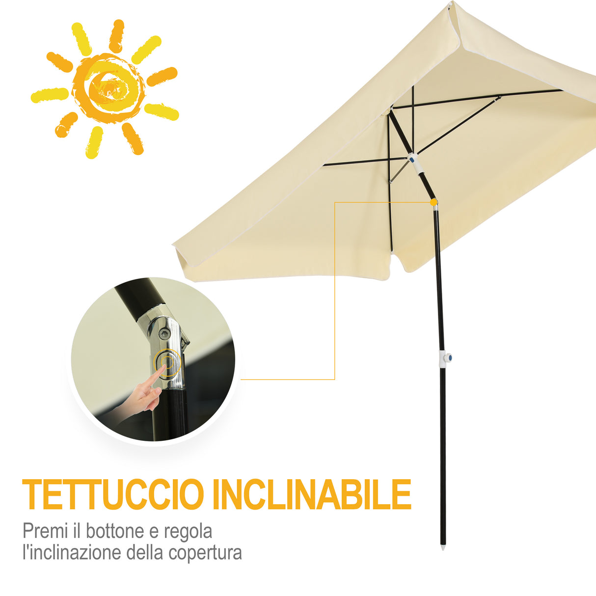 easycomfort easycomfort ombrellone da esterno 200x200cm terrazza giardino con tettuccio quadrato regolabile e portatile bianco crema