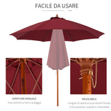 easycomfort easycomfort ombrellone da giardino con tettuccio antivento in poliestere rosso e palo in legno 257x253cm