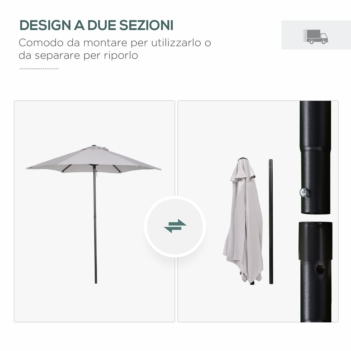 easycomfort outusnny ombrellone 2x2 m da giardino con palo centrale ombrellone per esterno in alluminio grigio chiaro