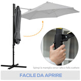 easycomfort ombrellone da giardino 2.6x2.5 m con rotazione a 360 e tettuccio ventilato in poliestere grigio