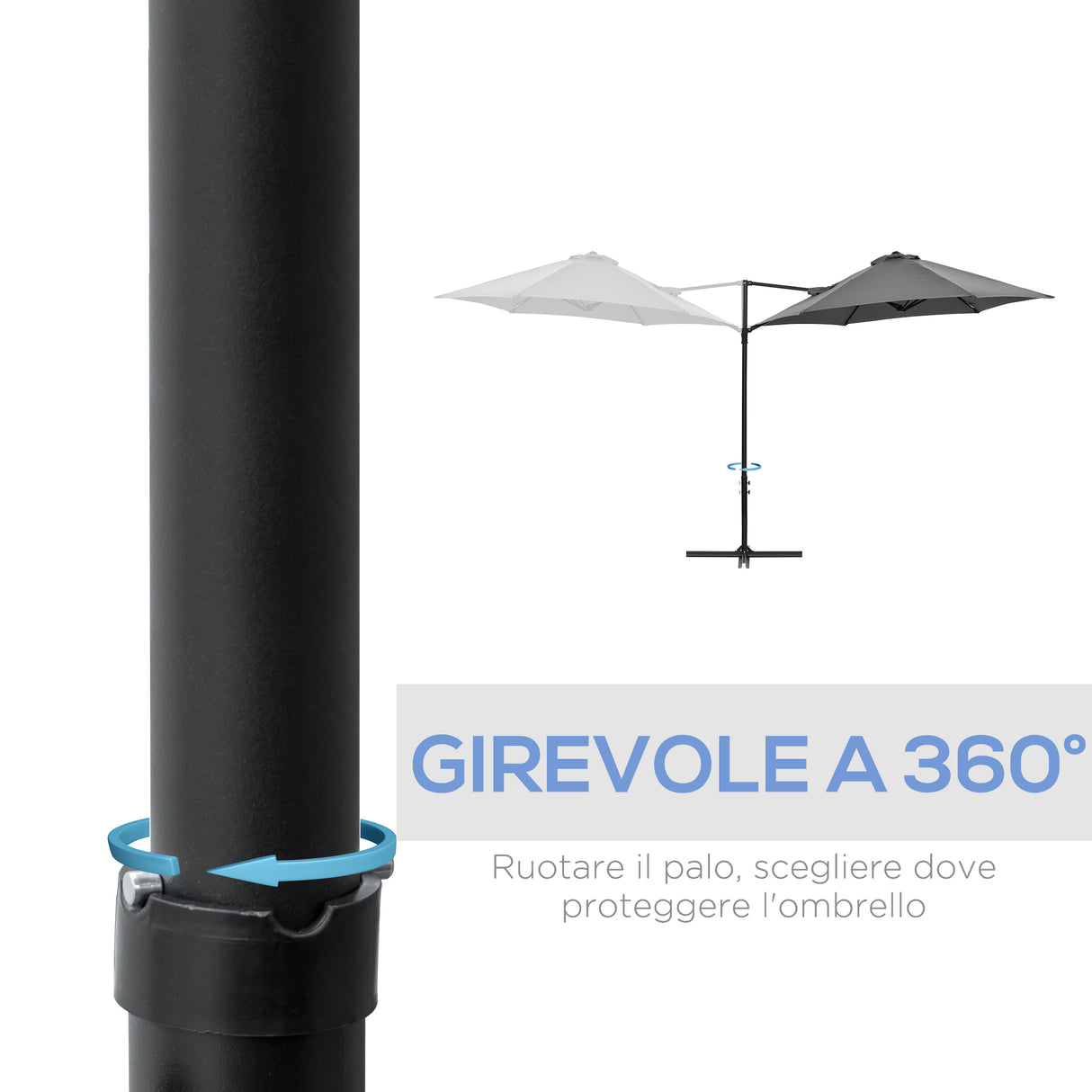easycomfort ombrellone da giardino 2.6x2.5 m con rotazione a 360 e tettuccio ventilato in poliestere grigio