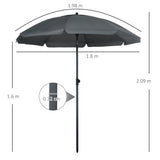 easycomfort ombrellone da spiaggia 1.8x2 m in poliestere e acciaio a 8 stecche con reclinazione a 45 grigio