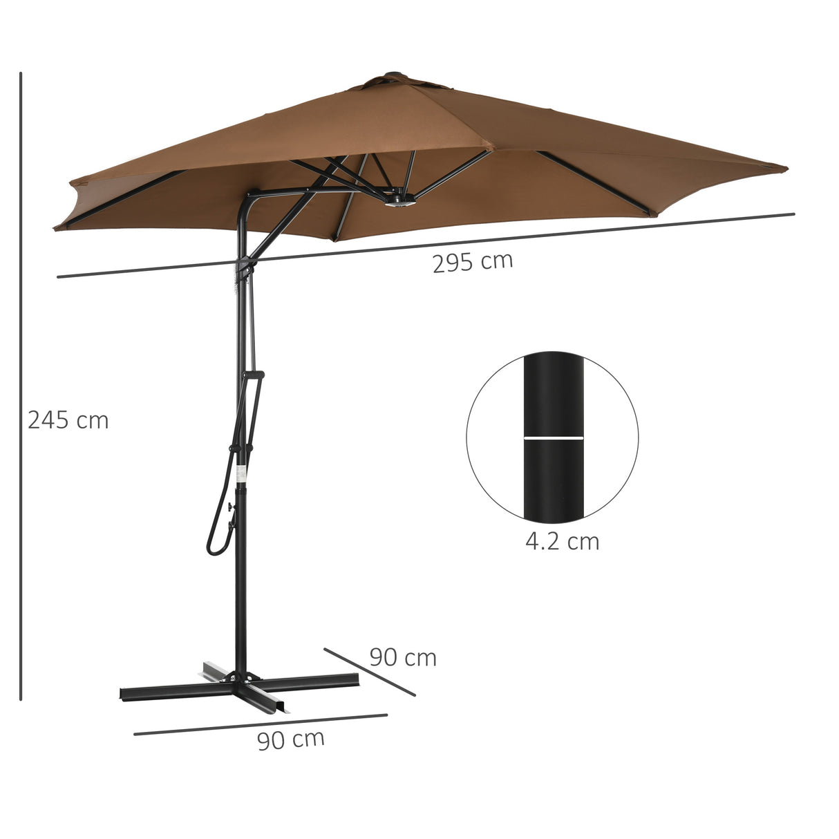 easycomfort ombrellone da giardino 3x2.5 m in metallo e poliestere a 6 stecche con base a croce marrone