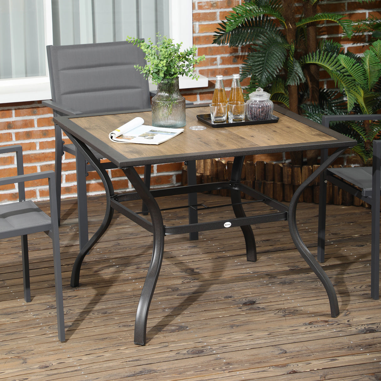 easycomfort tavolo da giardino marrone per 4 persone con foro centrale per ombrellone 94l x 94p x 71a cm