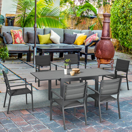 easycomfort easycomfort set da giardino 7 pezzi con tavolo allungabile e 6 sedie da giardino con seduta traspirante