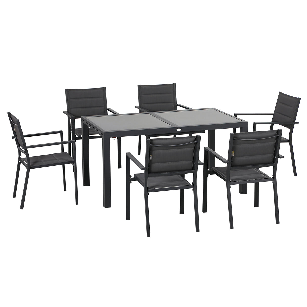 easycomfort easycomfort set da giardino con tavolo allungabile in vetro e 6 sedie con seduta traspirante grigio scuro