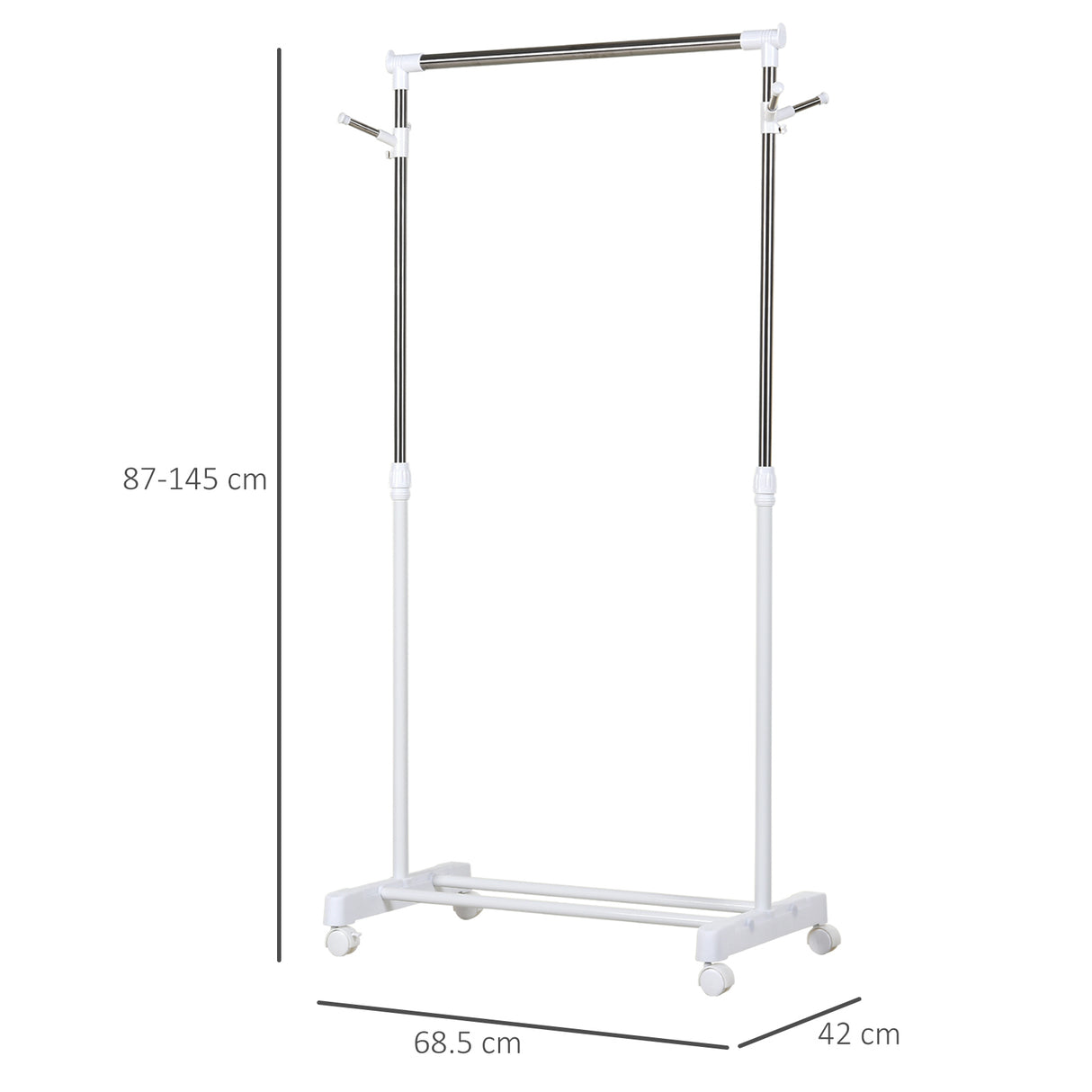 easycomfort easycomfort appendiabiti stender ad altezza regolabile con fondo portaoggetti e 4 ruote 68 5x42x87 145 cm