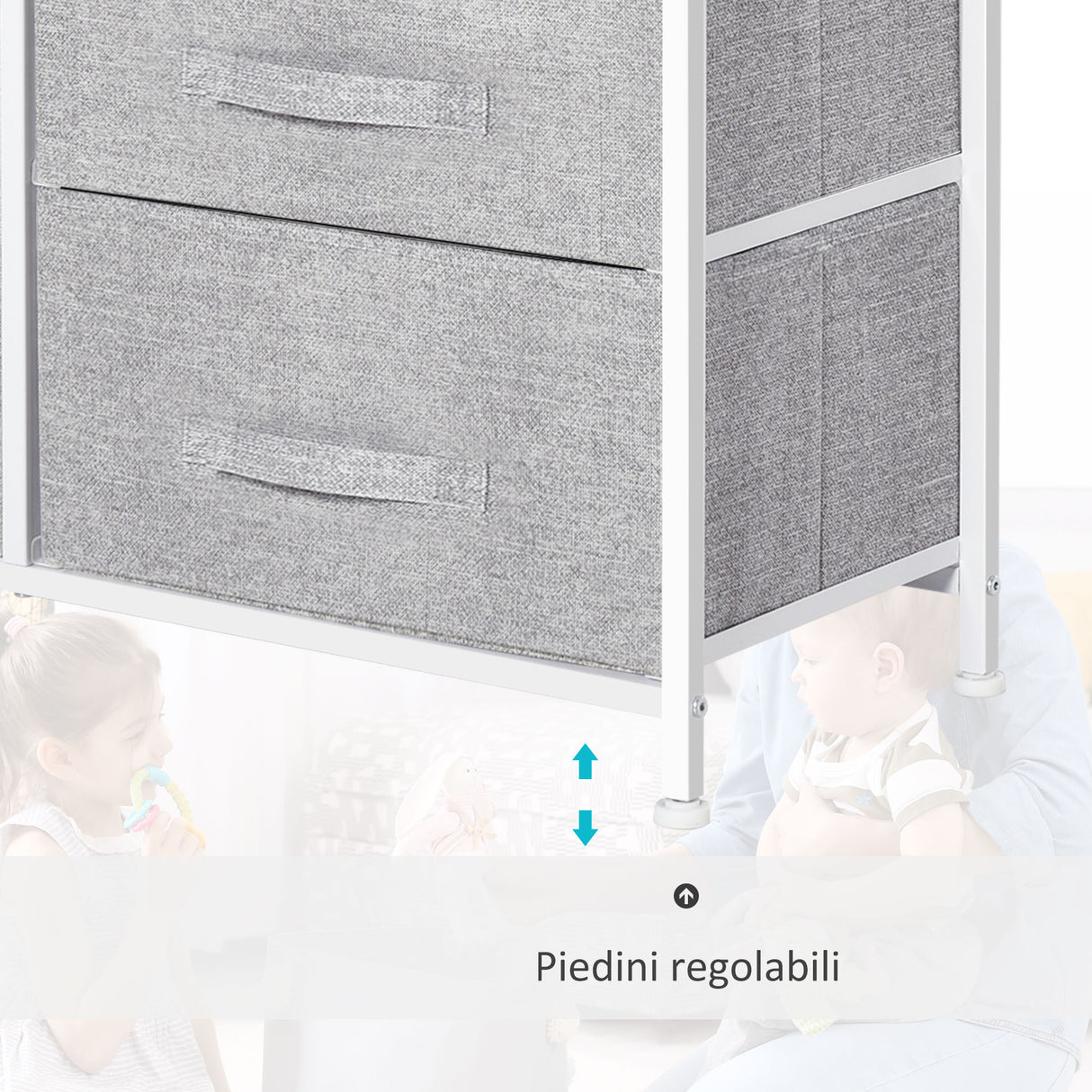 easycomfort easycomfort cassettiera in metallo bianco e legno con 5 cassetti pieghevoli e rimovibili in tessuto grigio 83lx 29p x 77acm ean 8054144134062